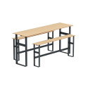HIGH RECTANGLE TABLE + METAL BANQUETTES / HPL TOK WITH FOOTREST - 6PLACES