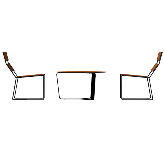 Round coffee table + metal macise armchairs / HPL - 2places - anthracite 7016 / clear chene