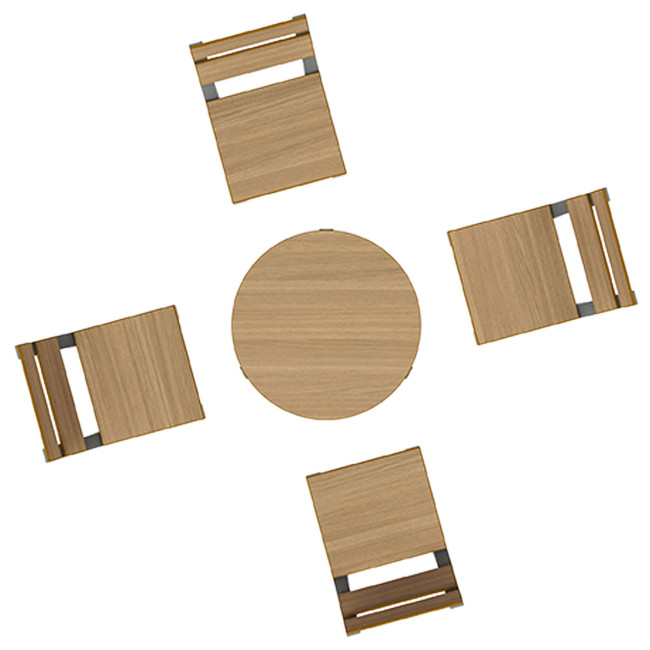 Round coffee table + metal macise armchairs / HPL - 4places - anthracite 7016 / clear chene