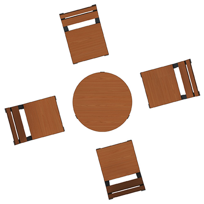 Round coffee table + metal macise armchairs / HPL - 4places - anthracite 7016 / clear chene