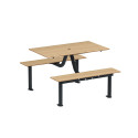 TABLE RECTANGLE + BANQUETTES SUSPENDUE EN MÉTAL / HPL + TROU DE PARASOL - 4PLACES