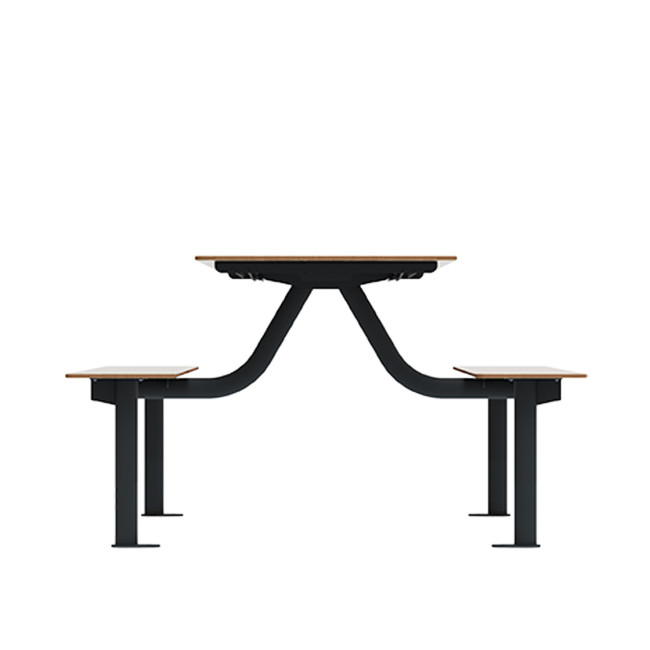 Rectangle Table + Hanging Banquettes Moka Metal / HPL + Parasol Hole - 6places - anthracite 7016 / clear chene