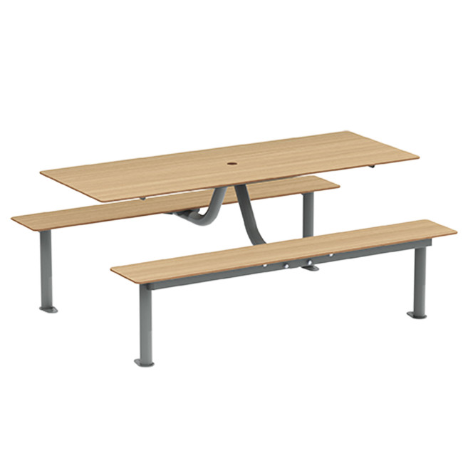 Rectangle Table + Hanging Banquettes Moka Metal / HPL + Parasol Hole - 6places - anthracite 7016 / clear chene