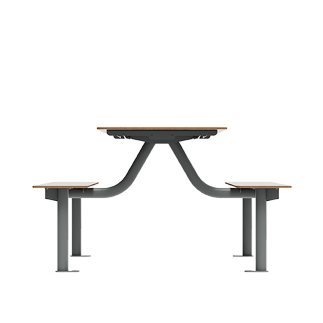 Rectangle Table + Hanging Banquettes Moka Metal / HPL + Parasol Hole - 6places - anthracite 7016 / clear chene