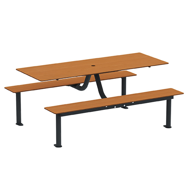 Rectangle Table + Hanging Banquettes Moka Metal / HPL + Parasol Hole - 6places - anthracite 7016 / clear chene