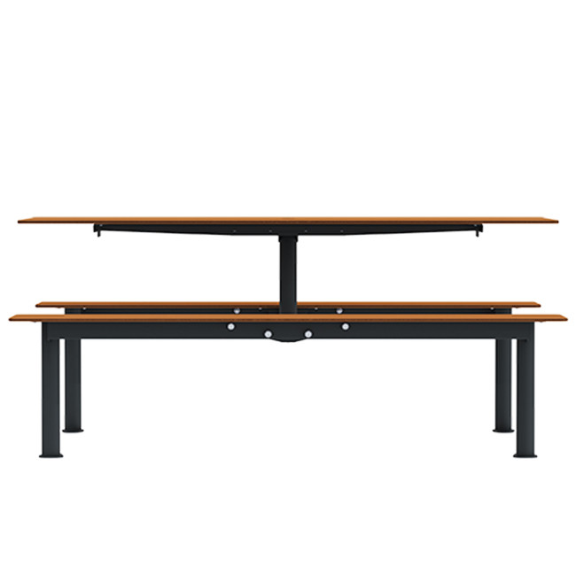 Rectangle Table + Hanging Banquettes Moka Metal / HPL + Parasol Hole - 6places - anthracite 7016 / clear chene