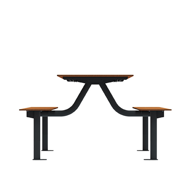 Rectangle Table + Hanging Banquettes Moka Metal / HPL + Parasol Hole - 6places - anthracite 7016 / clear chene