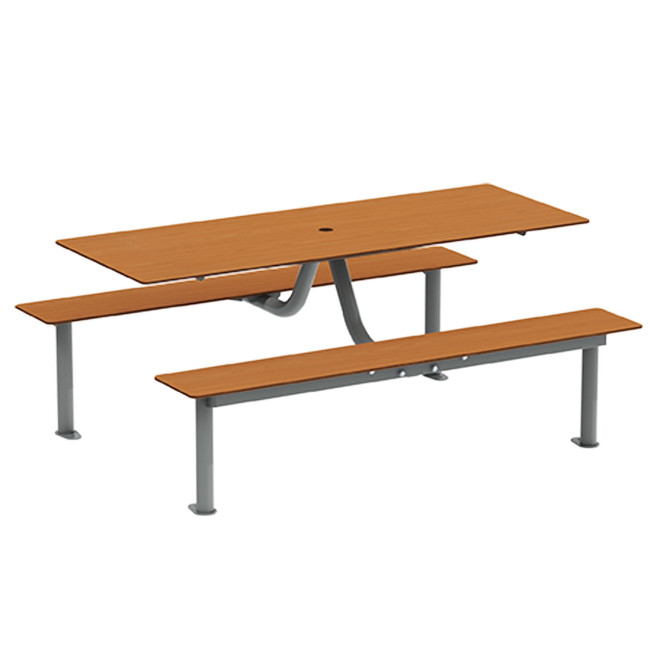 Rectangle Table + Hanging Banquettes Moka Metal / HPL + Parasol Hole - 6places - anthracite 7016 / clear chene