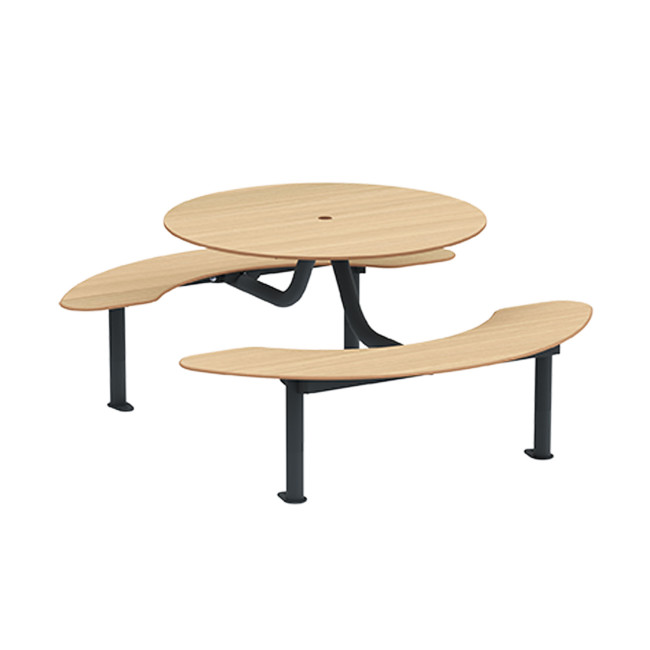 Round Table + Hanging Banquettes Moka Metal Rights Foots / HPL + Parasol Hole - 6places - anthracite 7016 / clear chene