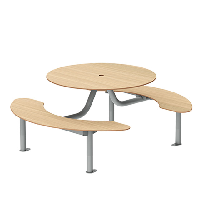 Round Table + Hanging Banquettes Moka Metal Rights Foots / HPL + Parasol Hole - 6places - anthracite 7016 / clear chene