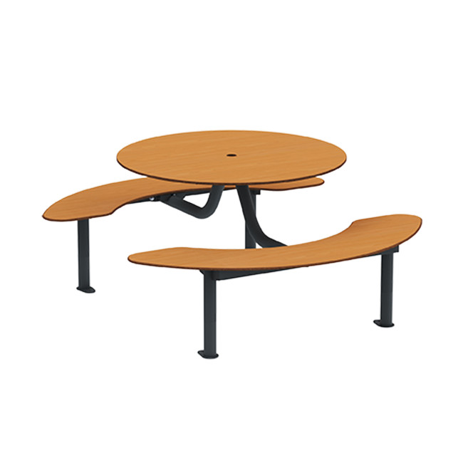 Round Table + Hanging Banquettes Moka Metal Rights Foots / HPL + Parasol Hole - 6places - anthracite 7016 / clear chene