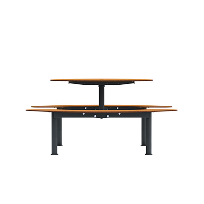 Round Table + Hanging Banquettes Moka Metal Rights Foots / HPL + Parasol Hole - 6places - anthracite 7016 / clear chene
