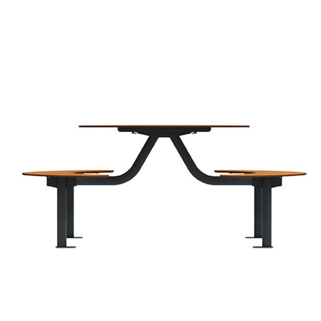 Round Table + Hanging Banquettes Moka Metal Rights Foots / HPL + Parasol Hole - 6places - anthracite 7016 / clear chene