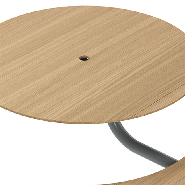 Round Table + Hanging Banquettes Moka Metal Rights Foots / HPL + Parasol Hole - 6places - anthracite 7016 / clear chene