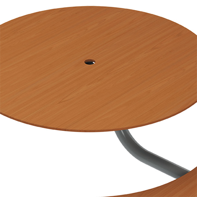 Round Table + Hanging Banquettes Moka Metal Rights Foots / HPL + Parasol Hole - 6places - anthracite 7016 / clear chene