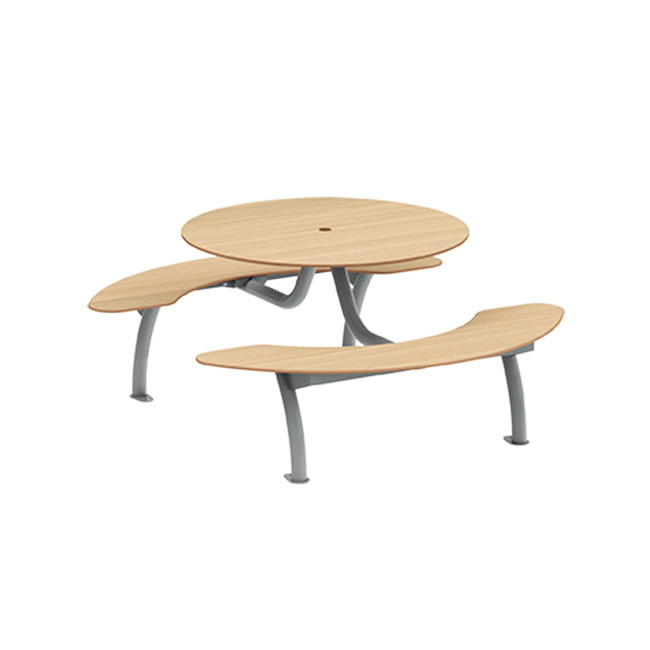 Round Table + Hanging Banquettes Moka Tilted Feet in Metal / HPL + Parasol Hole - 6places - anthracite 7016 / cheen clai
