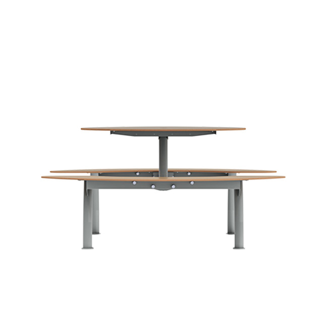 Round Table + Hanging Banquettes Moka Tilted Feet in Metal / HPL + Parasol Hole - 6places - anthracite 7016 / cheen clai