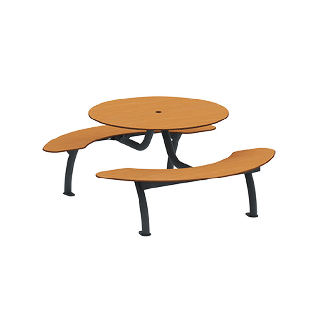 Round Table + Hanging Banquettes Moka Tilted Feet in Metal / HPL + Parasol Hole - 6places - anthracite 7016 / cheen clai