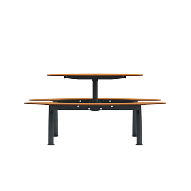 Round Table + Hanging Banquettes Moka Tilted Feet in Metal / HPL + Parasol Hole - 6places - anthracite 7016 / cheen clai