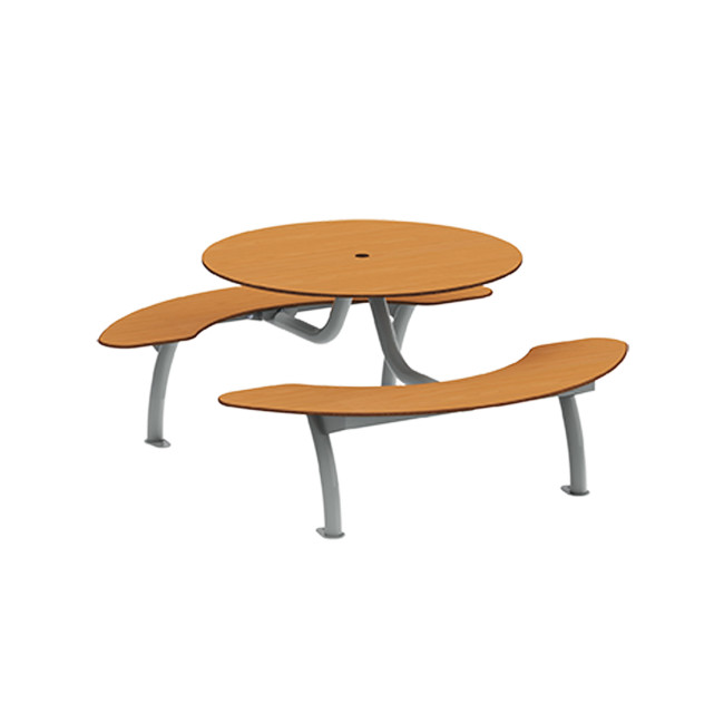 Round Table + Hanging Banquettes Moka Tilted Feet in Metal / HPL + Parasol Hole - 6places - anthracite 7016 / cheen clai