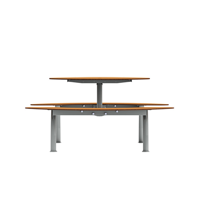 Round Table + Hanging Banquettes Moka Tilted Feet in Metal / HPL + Parasol Hole - 6places - anthracite 7016 / cheen clai