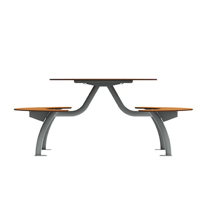 Round Table + Hanging Banquettes Moka Tilted Feet in Metal / HPL + Parasol Hole - 6places - anthracite 7016 / cheen clai