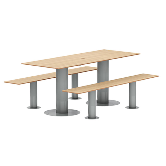 Rectangle Table + Metal Mocka Fan / HPL HPL + Parasol Hole - 6places - anthracite 7016 / clear chene