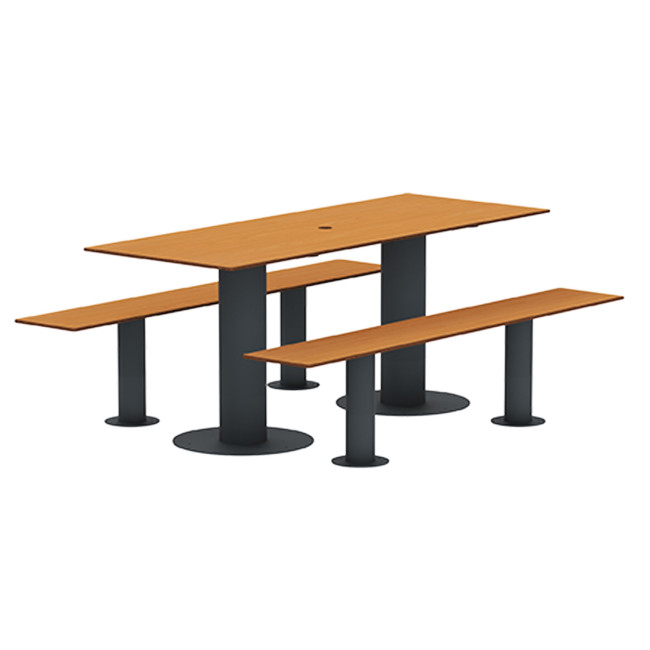 Rectangle Table + Metal Mocka Fan / HPL HPL + Parasol Hole - 6places - anthracite 7016 / clear chene