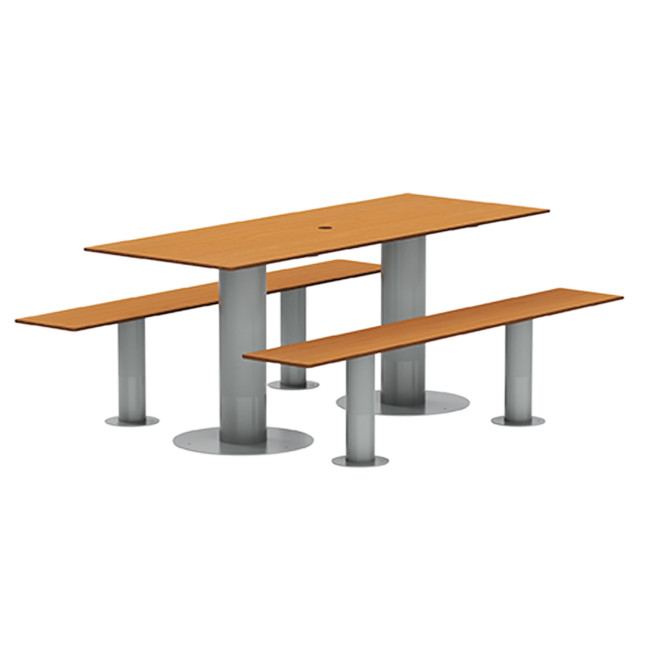 Rectangle Table + Metal Mocka Fan / HPL HPL + Parasol Hole - 6places - anthracite 7016 / clear chene