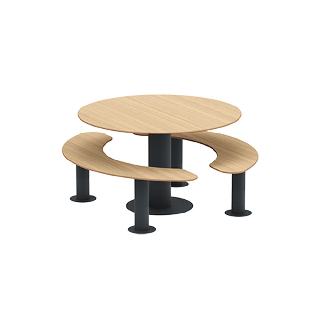 Round table + 6-seater metal mocha / HPL-headed mocha - Anthracite 7016 / CHEEN CLEAR