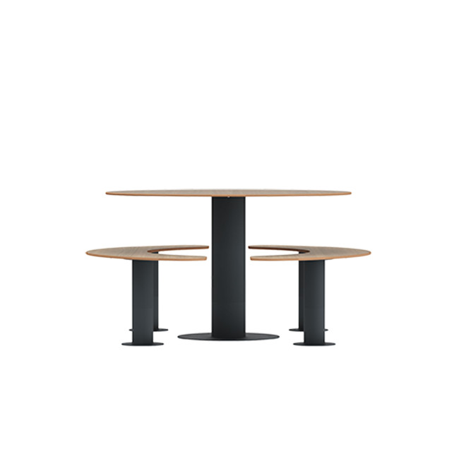 Round table + 6-seater metal mocha / HPL-headed mocha - Anthracite 7016 / CHEEN CLEAR