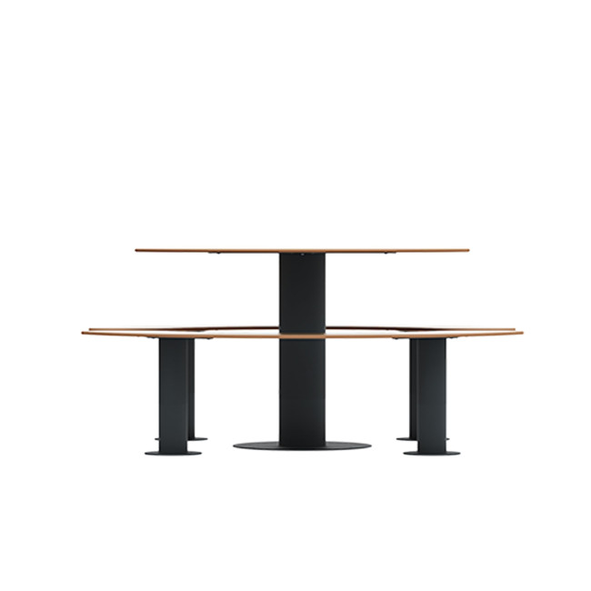 Round table + 6-seater metal mocha / HPL-headed mocha - Anthracite 7016 / CHEEN CLEAR