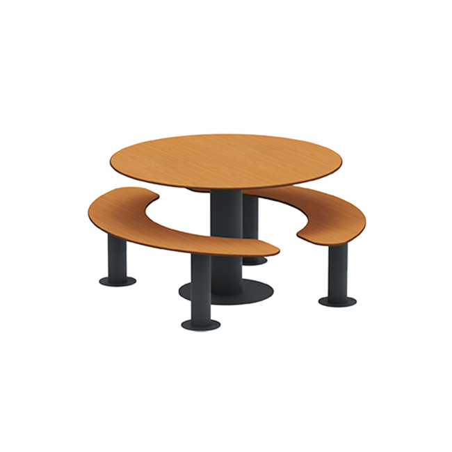 Round table + 6-seater metal mocha / HPL-headed mocha - Anthracite 7016 / CHEEN CLEAR
