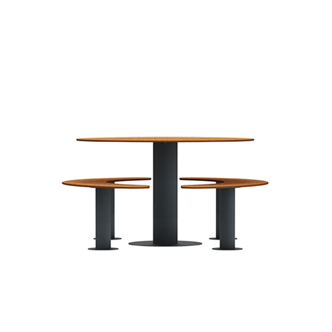 Round table + 6-seater metal mocha / HPL-headed mocha - Anthracite 7016 / CHEEN CLEAR