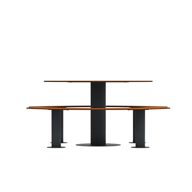 Round table + 6-seater metal mocha / HPL-headed mocha - Anthracite 7016 / CHEEN CLEAR