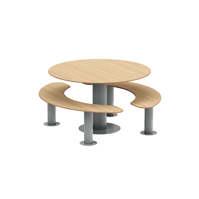Round table + 6-seater metal mocha / HPL-headed mocha - Anthracite 7016 / CHEEN CLEAR