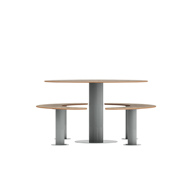 Round table + 6-seater metal mocha / HPL-headed mocha - Anthracite 7016 / CHEEN CLEAR