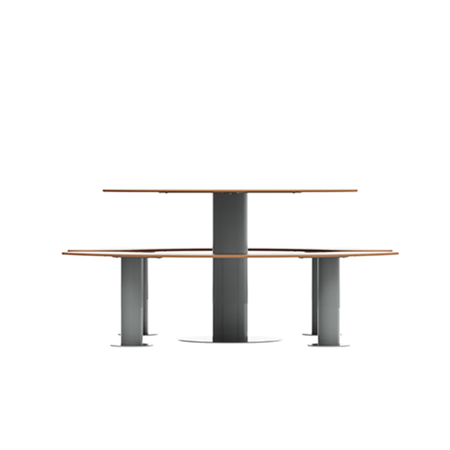 Round table + 6-seater metal mocha / HPL-headed mocha - Anthracite 7016 / CHEEN CLEAR