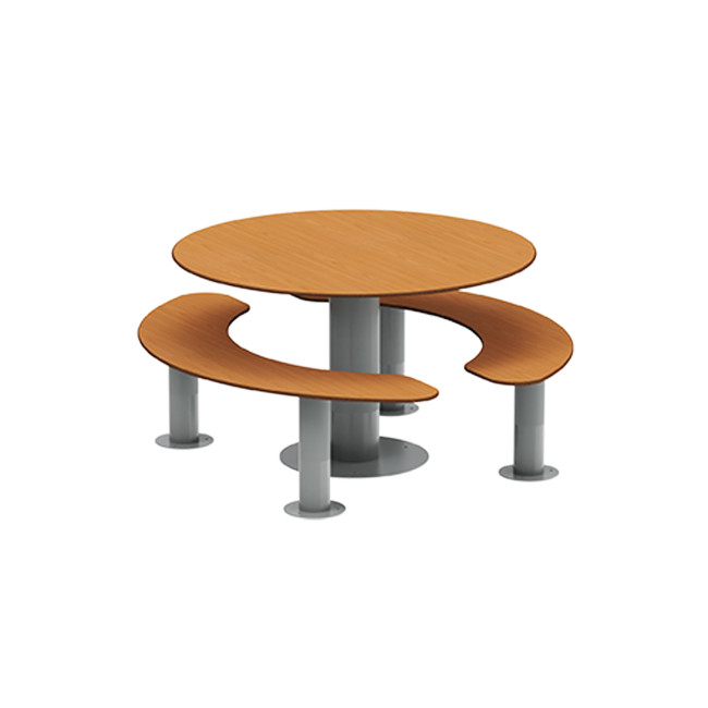 Round table + 6-seater metal mocha / HPL-headed mocha - Anthracite 7016 / CHEEN CLEAR