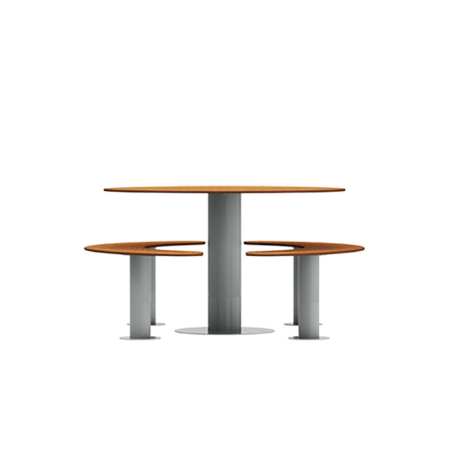 Round table + 6-seater metal mocha / HPL-headed mocha - Anthracite 7016 / CHEEN CLEAR