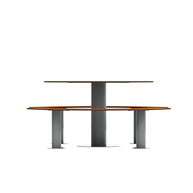 Round table + 6-seater metal mocha / HPL-headed mocha - Anthracite 7016 / CHEEN CLEAR