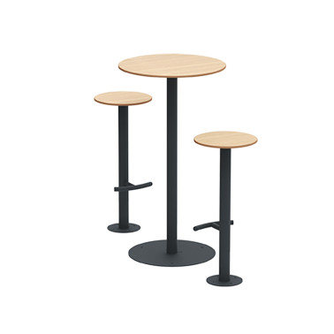 High Round Table + Metal Pikor Stools / HPL tok - 2places - anthracite 7016 / cheen clear