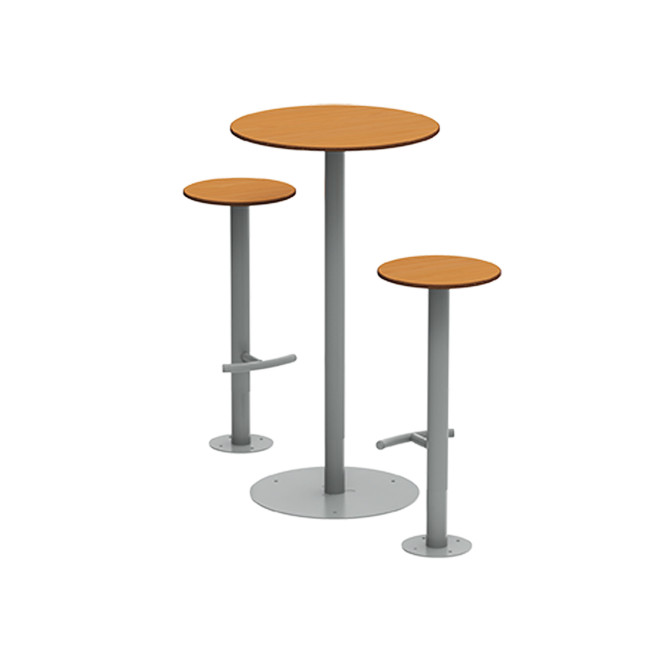 High Round Table + Metal Pikor Stools / HPL tok - 2places - anthracite 7016 / cheen clear