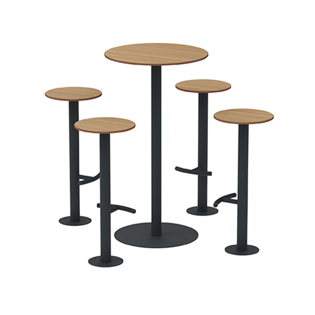 High Round Table + Pikor Metal / HPL HPL Stool - 4places - anthracite 7016 / cheen clear