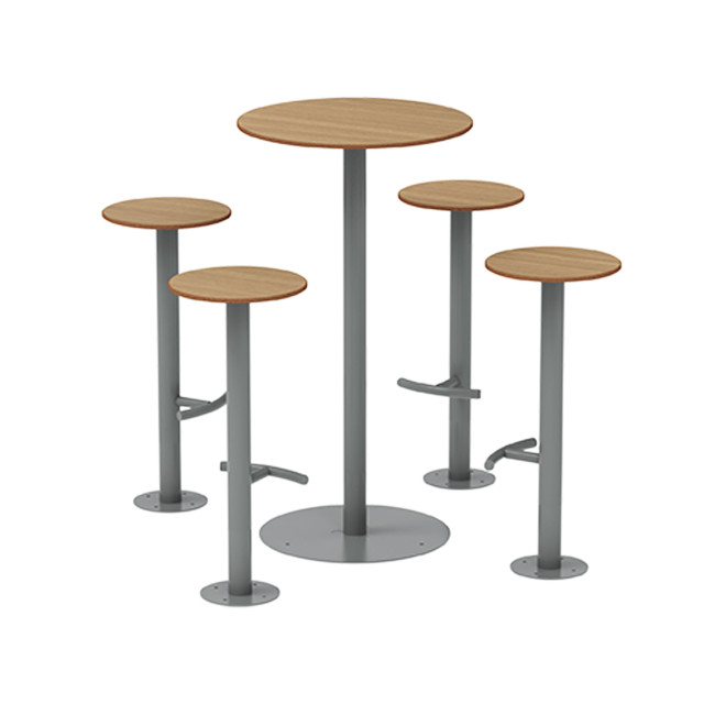 High Round Table + Pikor Metal / HPL HPL Stool - 4places - anthracite 7016 / cheen clear