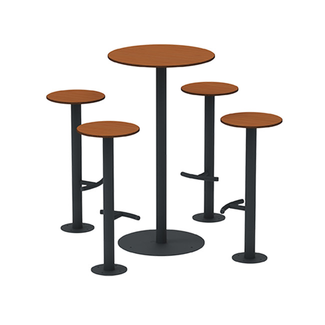 High Round Table + Pikor Metal / HPL HPL Stool - 4places - anthracite 7016 / cheen clear