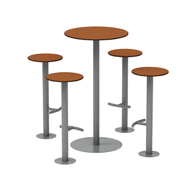 High Round Table + Pikor Metal / HPL HPL Stool - 4places - anthracite 7016 / cheen clear