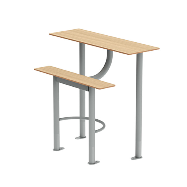 High rectangle table + built-in 2-seater metal mocha / HPL-headed mocha - anthracite 7016 / Clear Chene