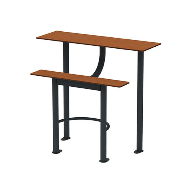 High rectangle table + built-in 2-seater metal mocha / HPL-headed mocha - anthracite 7016 / Clear Chene