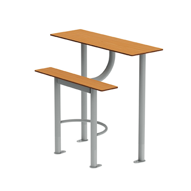 High rectangle table + built-in 2-seater metal mocha / HPL-headed mocha - anthracite 7016 / Clear Chene